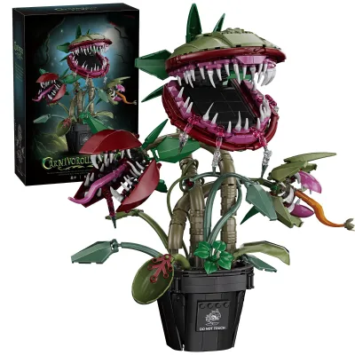 Small Particle Educational Building Block Set, Man-Eating Flower Potted Plant Decorative Assembly Model