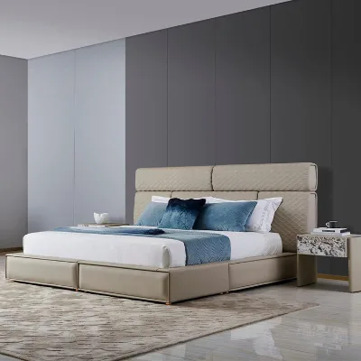 Luxury Bedroom Furniture High Back Leather king Size Bed Royal Design Beds