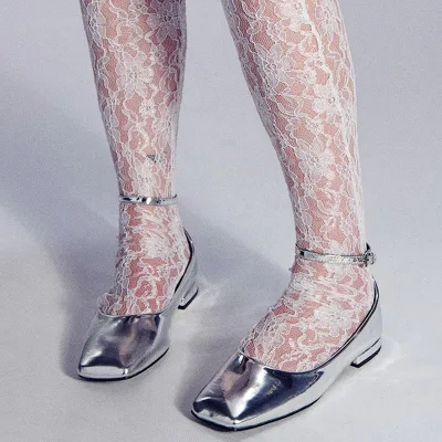 Custom Silver Women Square Toe Sandals Ladies Causal Ankle Strap Pumps Office Ladies Metallic Ballet Flat Shoes