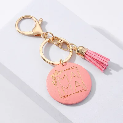 UV Printed Eco-friendly Wooden Plate Keychain Letter Tassel Car Key Case Pendant Short Fringe Log Engraved