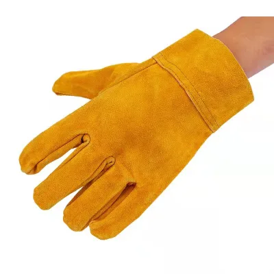 25cm Welding Yellow Short Leather Gloves, Heat-insulating and Fireproof Gloves