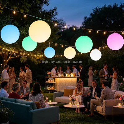 RGB LED Outdoor Hanging Ball Light PE Plastic Sphere Lamp for Outdoor Patio Birthday Festival Corporate Event Decoration