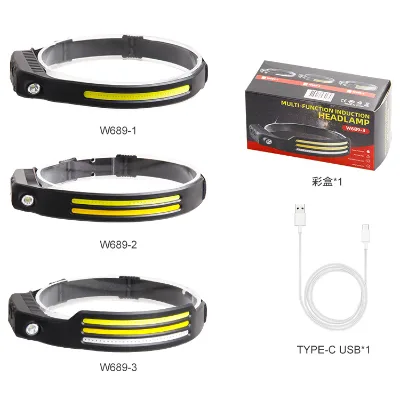 COB Headlight Running Light Fishing Headlight Type-C Rechargeable Inductive Outdoor Work LED Light