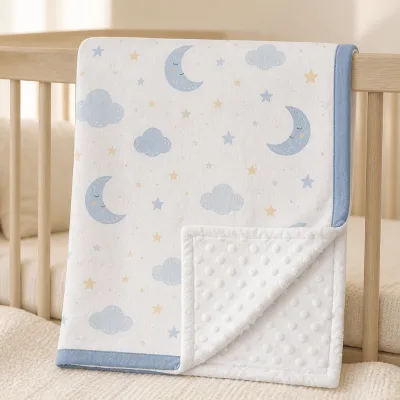 Hongbo Custom Double-Sided Plush Baby Blanket with Dotted Back Cloud OEM ODM Print for Nursery Kids Blankets