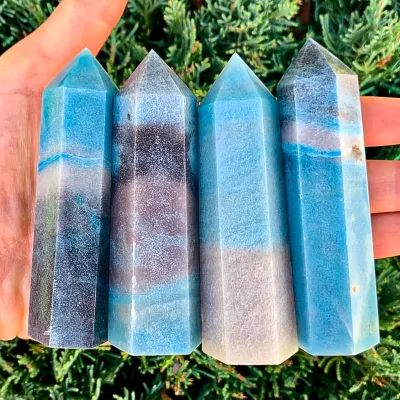 Wholesale Hot Sale Crystal Crafts Blue Trolleite Tower Gemstone Wand Raw Pointed Stones Healing Point for Gift