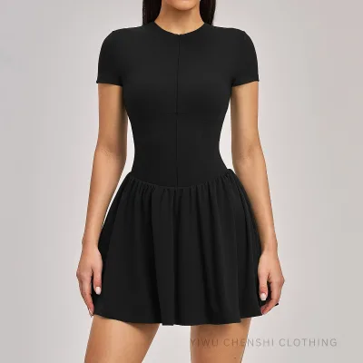 Women Tennis Skirt with Built-in Shorts, Faux Two-Piece Anti-Exposure Fitness Skirt, High Waist Sports Running Skort with Pocket