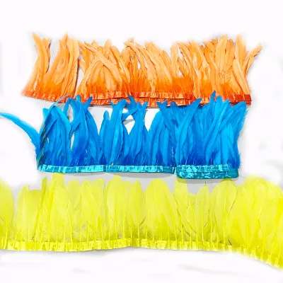 Hot Sale 20-25cm Ocean Blue & Orange Rooster & Yellow Goose Feather Trimming for Carnival Costumes Party Decorations
