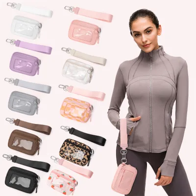 Factory Wholesale Unisex Fashion Short Portable Polyester Zipper Coin Purses Keychain Wallet Detachable Wristlet Mini Card