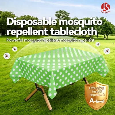 Green White Printed Polka Dot Pattern Disposable Plastic Tablecloth with Mosquito Repellent for Kids Parties & Family Gatherings