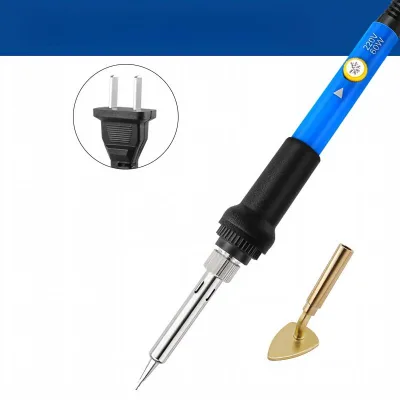 CN Plug Blue Temp-Control Soldering Iron Kit with Chisel Tip & Gold Adapter, Adjustable Electric Welding Pen Tool