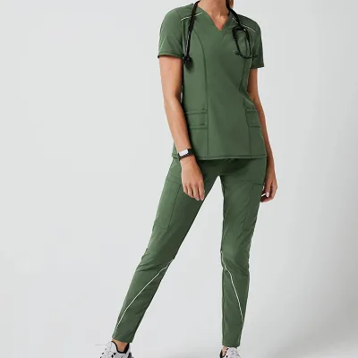 Female Slim Waist Practice Pharmacy Hospital Work Clothes Classic Medical Scrubs Uniform Nurses Wear Reusable Scrubs