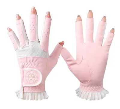 Ready Ship Fashional Microfiber Open Fingers Golf Gloves Ladies Custom Logo Ladies' Golf Accessories Hand Use