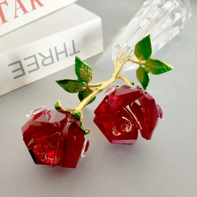 New Design Beautiful Home Decoration Polished Crystal Crafts Crystal Rose Flower Crystal Rose Ornament
