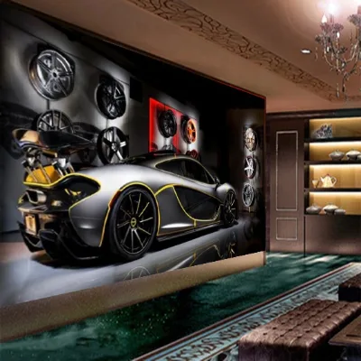 Modern Waterproof Anti-static 3D Car Wall Murals for Car Wash Shop and Workshop