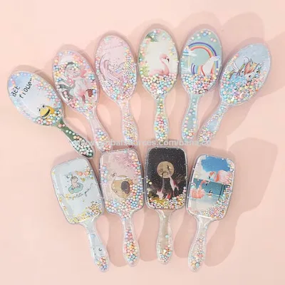 Newest Design Custom DIY Comb Cute Cartoon Quicksand Straight Hair Comb Plastic Brush Air Cushion Large Comb For Women Girls