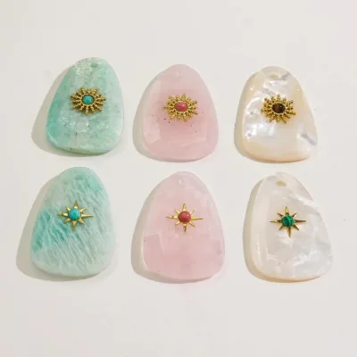 Custom Diy Big Stainless Steel Pendants Charms With Natural Stone Necklace