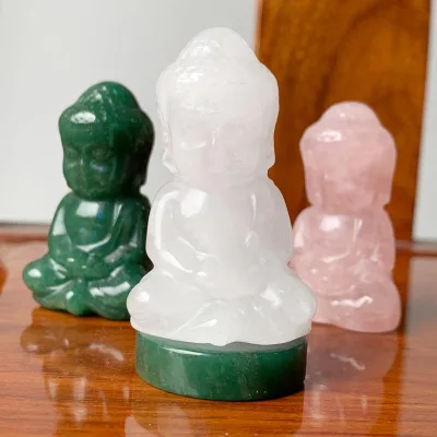 Mini Crystal Tumble Stones Buddha Figurine Statue Hand Carved Gem Lucky Buddha Spirit Reiki Healing Natural Crystal Stone
