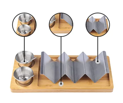 Taco Plate Stainless Steel Taco Holder Saucepan with Wood Tray Set