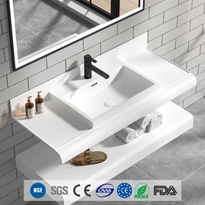 Modern Repairable Acrylic Solid Surface Bathroom Sink-Eco-Friendly Water Resistant Wall Mount Hotel Use Minor Scratches Burns