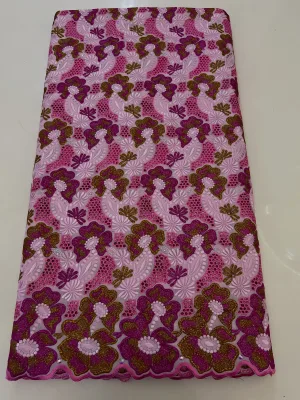 High Quality African Cotton Lace Fabric, Hollow Out Embroidered Guipure Fabric with Rhinestones for Occasion & Bridal Dresses