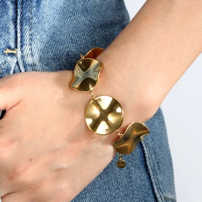 Stainless Steel Gold-Plated Geometric Bohemian Charm Bracelet Wholesale Fashion Jewelry Women Trendy 3D Textured Design