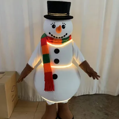 Customizable Kids Adults Snowman Mascot Costume Promotional Polyfoam Character for Party and Carnival LED Light Feature