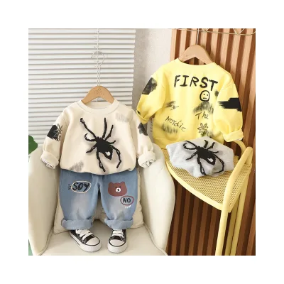 Children's spring and autumn children's set Korean version round neck big spider two-piece animal hoodie long sleeve