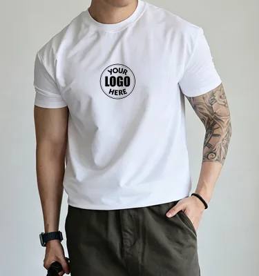 Men Polyester Cotton Blend Cooling Short Sleeve T-Shirt 188GSM Custom Logo Quick Dry Loose Athletic Sports Tees