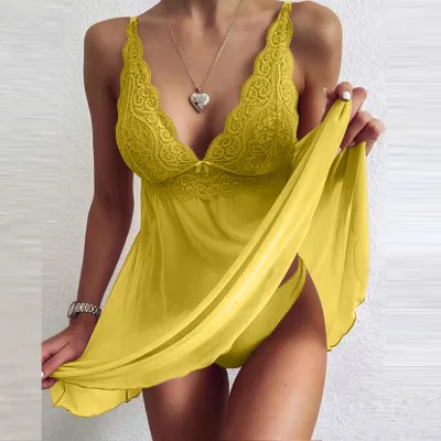 Women's Sleepwear Nightgown Lace Sleeveless Nightwear Sexy Lace Lingerie Night Dress
