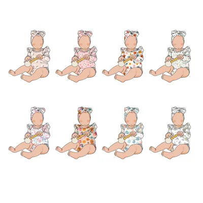 New Design High Quality Simple Baby Bodysuit Long Sleeve Body Suit With Lace Shoulder Matching Headband