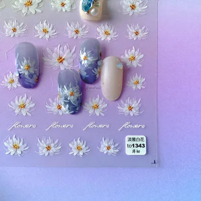 Blooming White Translucent 3D Embossed Nail Art Stickers Small Flower Design Made of Durable Paper Material