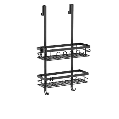 Modern Minimalist Metal Door-Mounted Shower Rack with Double Tier Hanging Storage for Bathroom Spice and Seasoning Shelf