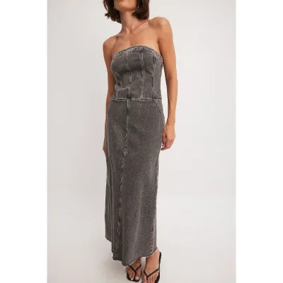 2024 Summer Casual Stylish Women's Straight Cut Denim Dress Sleeveless With Unisex Back Logo Skinny Fit