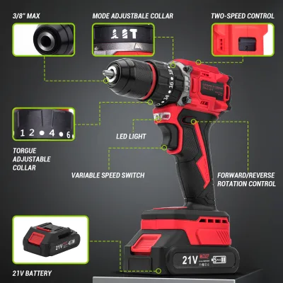 Professional DIY Brushless Impact Drill Cordless Lithium Battery 2.5AH 5.5-27N.m Torque OEM Customizable Drilling Machine