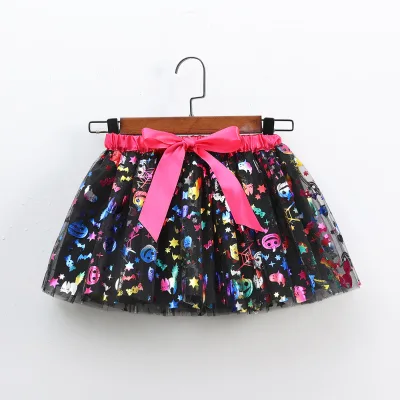Halloween White Girls'  Printed Mesh Pumpkin Bat Short Skirt Polyester    Tutu Skirt for Children's Clothing Wholesale