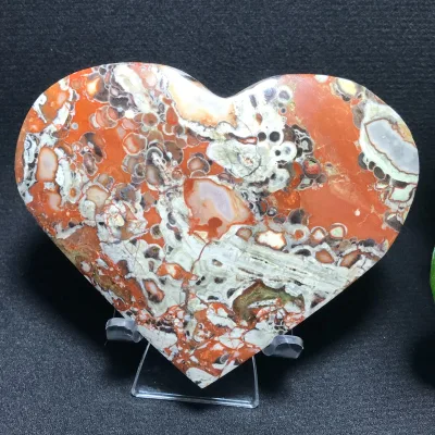 Natural Money Agate Heart Polished Crystal Heart Palm Stone Healing Crystal Heart Ornament for Home Decor Reiki Meditation Gift