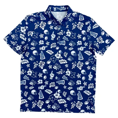 Hawaiian Style Floral Pattern Shirt, Men Navy Blue Short Sleeve Lapel Casual Beach Blouse