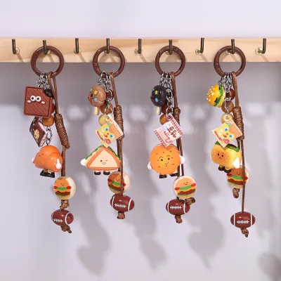 HECION Cute Food Keychain Burger Cookie Snack Charm Cartoon Mini Food Toy Pendant Colorful Bag Charm Creative Gift Accessories