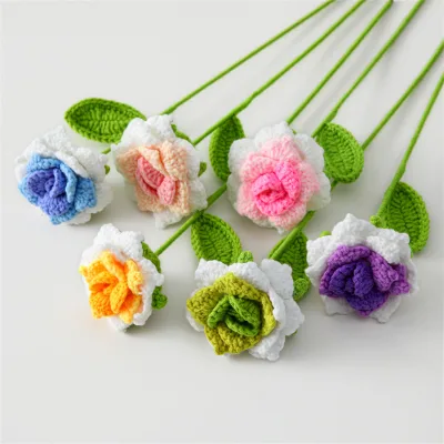 Handmade Flowers Gradually Changing Color Rose Crochet Rose Crocheted Amigurumi Flowers