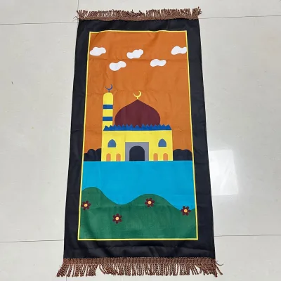 Soft Lightweight Children Prayer Mat Vivid Cartoon Mosque Star Print Fringed Kids Prayer Rug for Daily