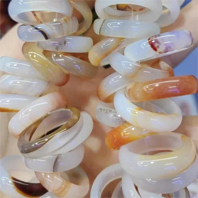 Customized Natural Agate Ring Black and White Green Red Jade Chalcedony Ring Women's Fashion Ring