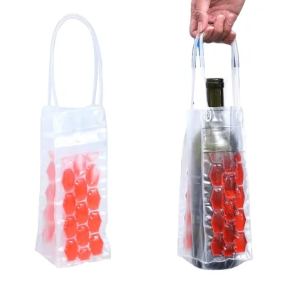 Portable Plastic Wine Cooler Bag With Red Gel Packs For Bottle Cooling Party Use