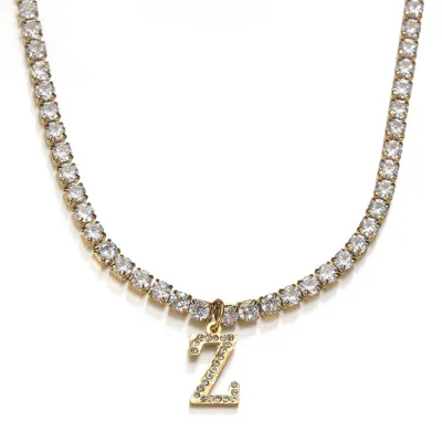 Punk Letters Custom Pendant Necklace Zircon Tennis Chain Hip Hop Claw Diamond Necklace Lady Name Clavicle Chain Initial Necklace