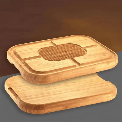 Meat Cutting Board Extra Large Bamboo Classic Design Sustainable 18x13 Thick Polished Non-Slip Reversible Deep Juice Groove BBQ