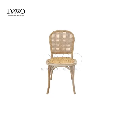 French Cafe Homestay Decor Chair Vintage All Rattan Curved Solid Wood Washed Antique Dining Chair