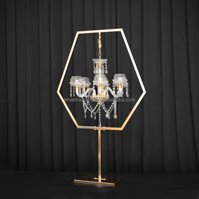 Gold Metal Flower Stand Candle Holder Chandelier Hanging Candlesticks Centerpiece for Wedding Table Decoration