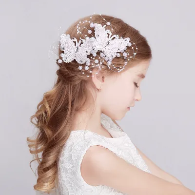Elegant Children's Wedding Dress Accessories Rhinestone Flower Hairpin Side Clip Alloy Crown Jewelry Dance Performances Theater