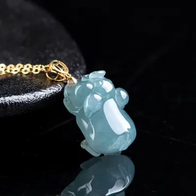 Factory Wholesale Certified a Grade Jadeite Pendant Handcraft Blue Water Jade Cute Zodiac Pig Pendant for Men and Women