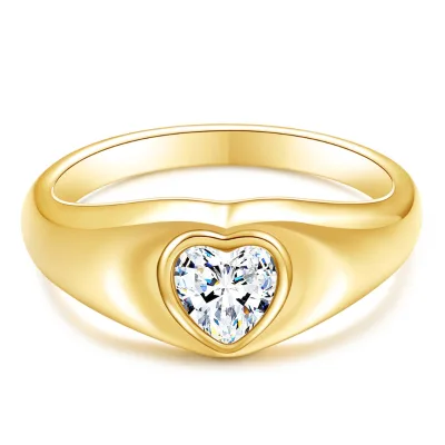 Classic Personality Heart Ring Diamond Zircon Peach Mood Couple Ring Stainless Steel Gold Silver Ring for Women Hainon 702