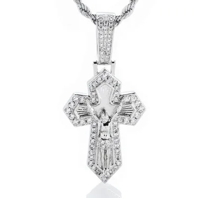 Cross-border Factory Hip-Hop S925 Silver Moissanite Diamond-Studded Custom Vintage Cross Pendant Men's Necklaces for